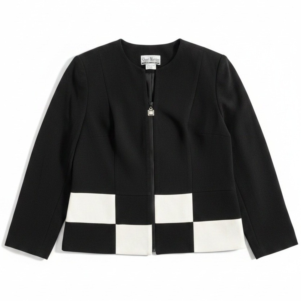 Sheri Martin New York Black White Checkerboard Zip Front Jacket, Women's Size 16